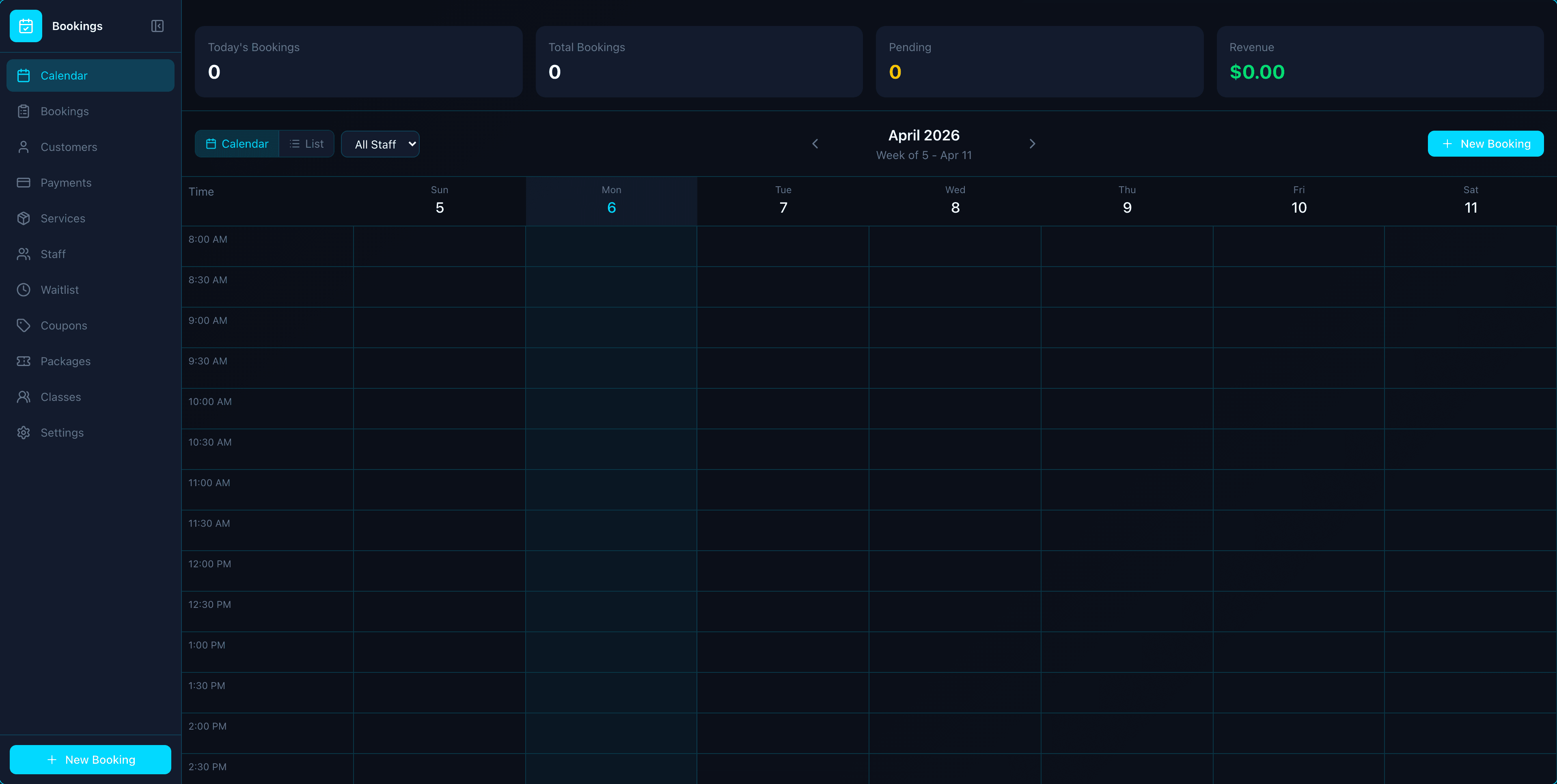 Bookings app screenshot