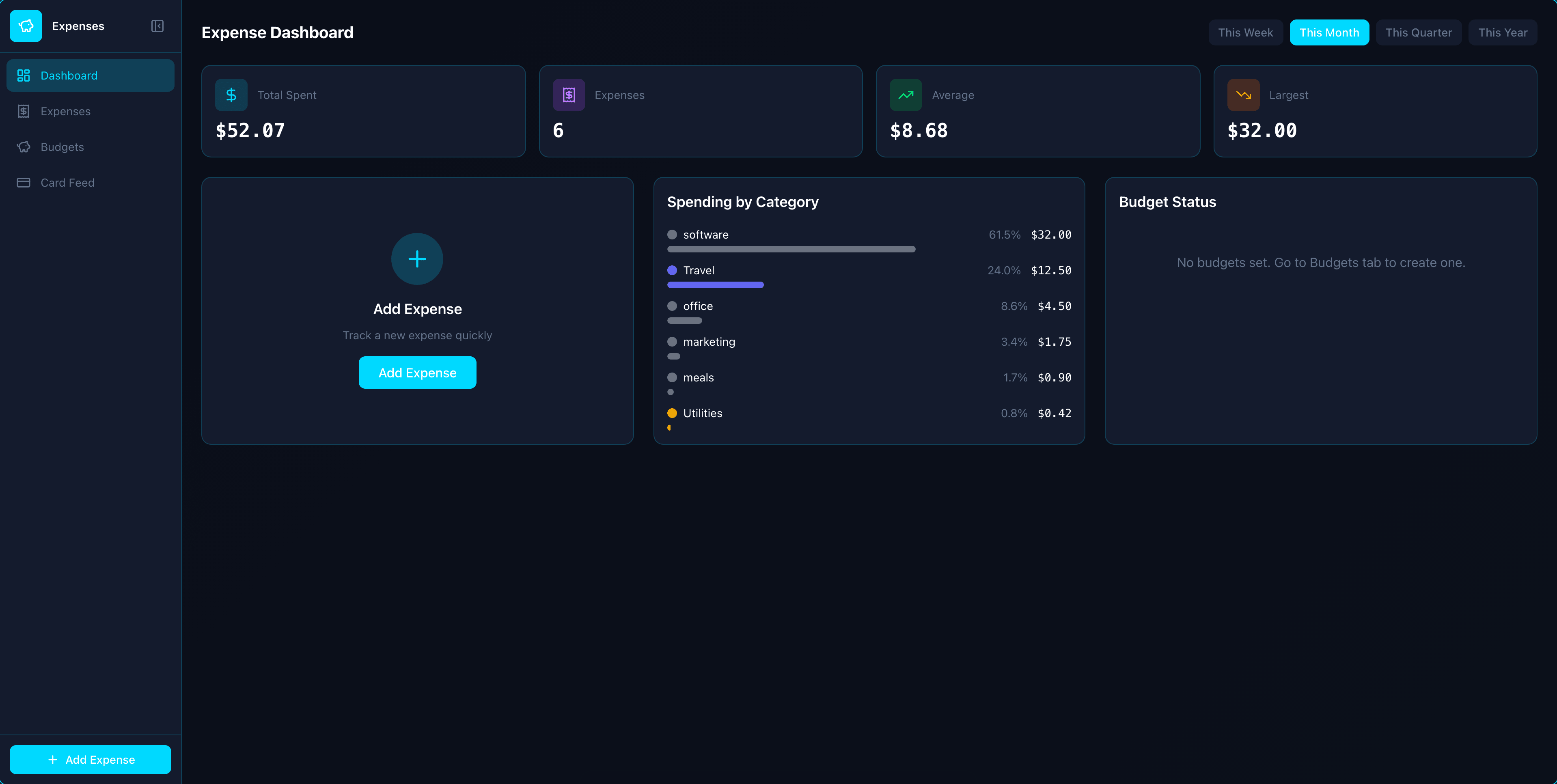 Expenses app interface