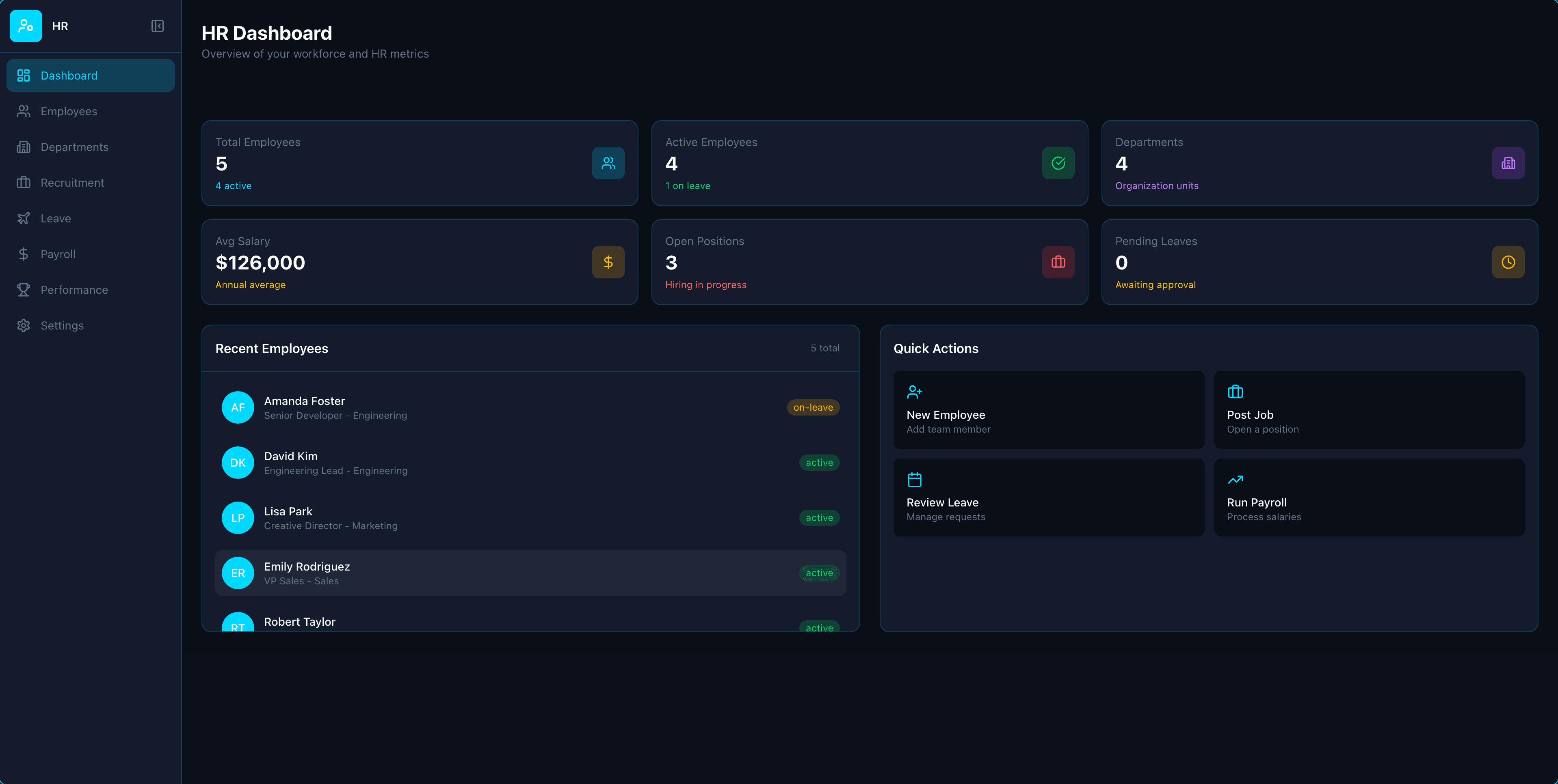 HR app interface