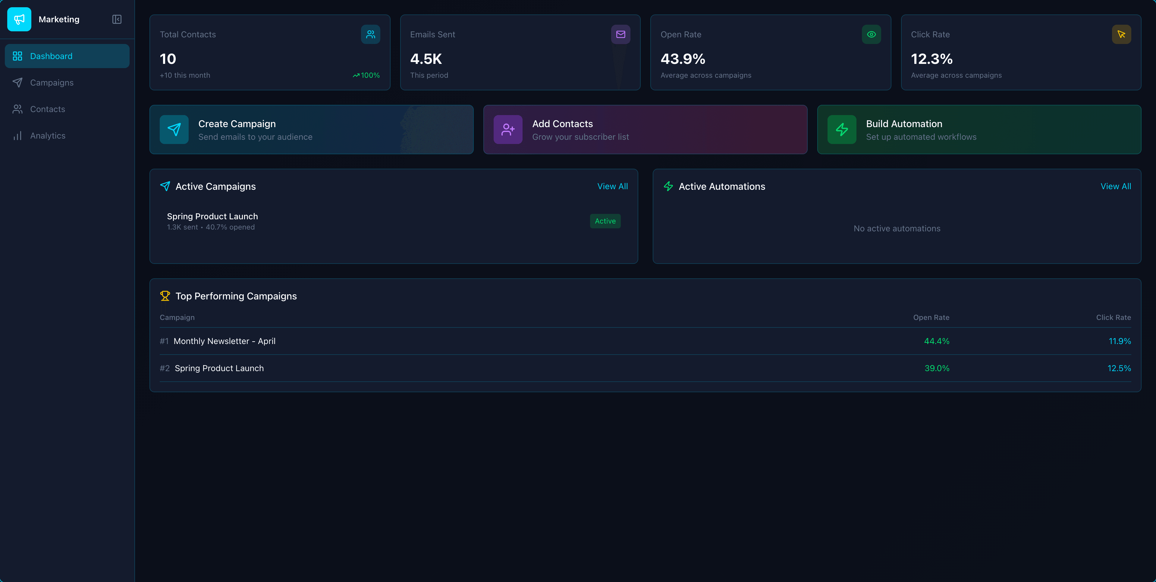 Marketing app screenshot
