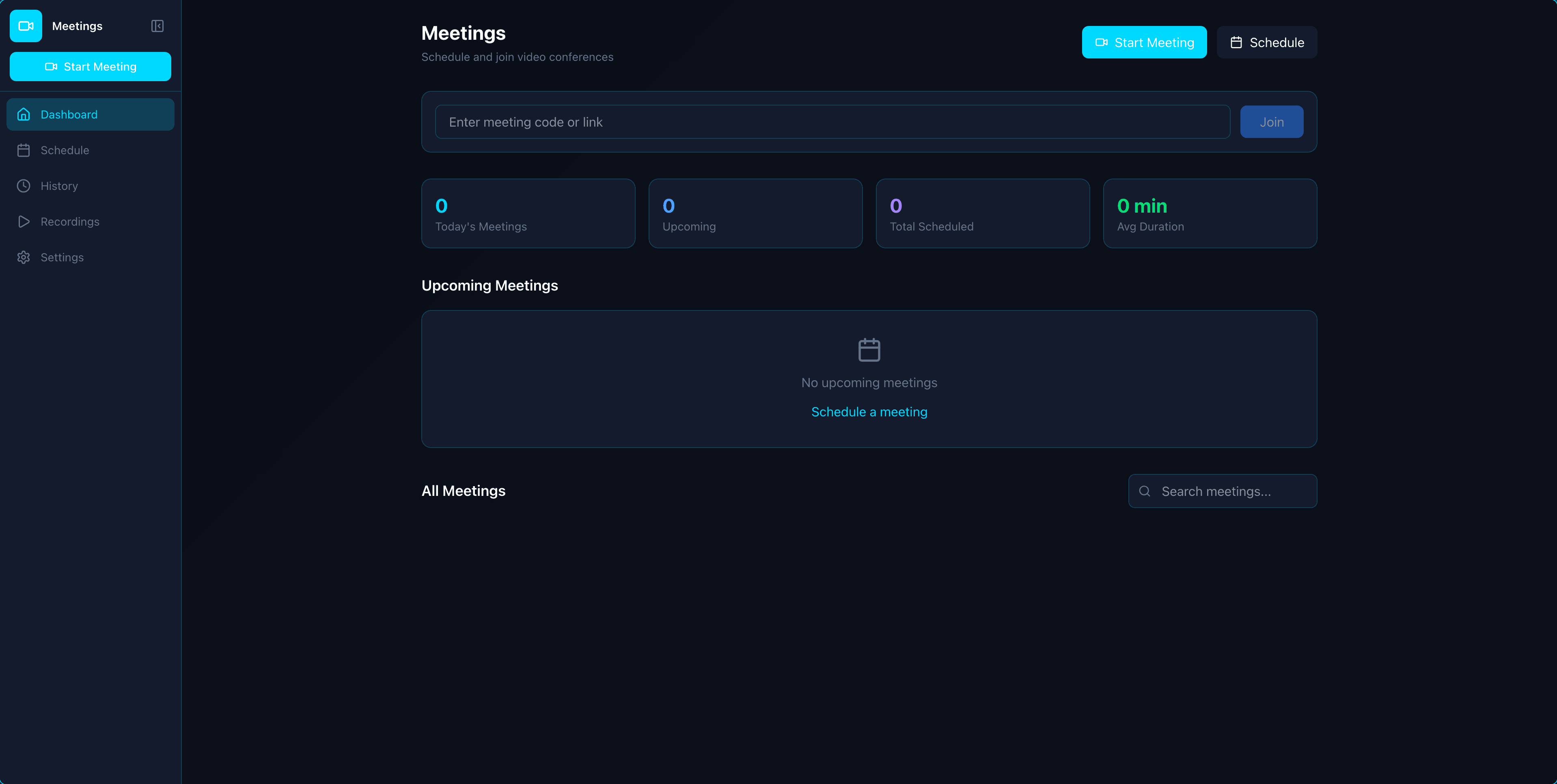 Meetings app interface