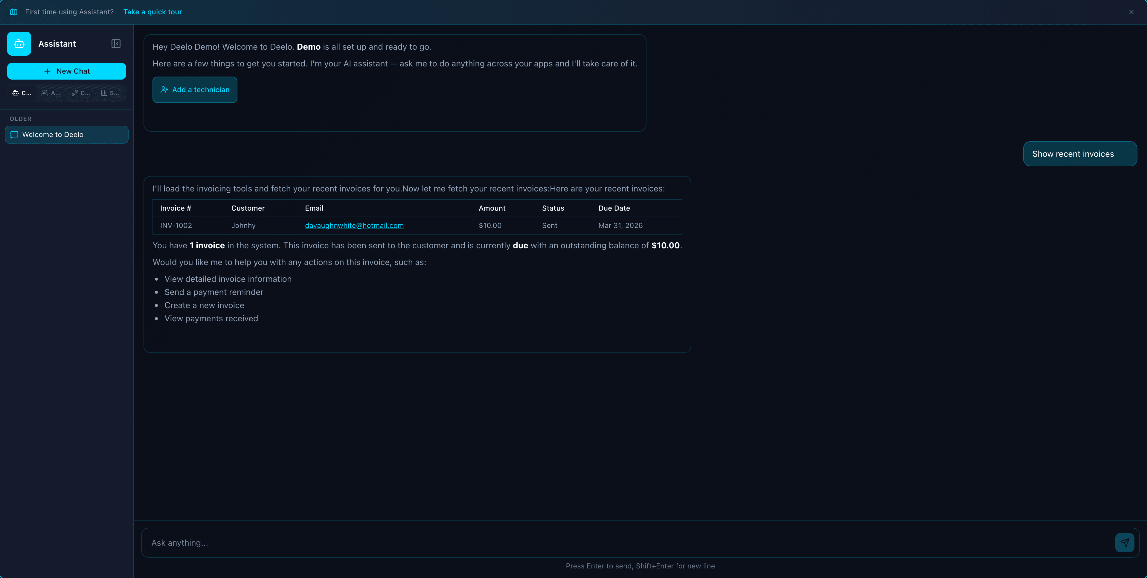 AI Assistant app interface